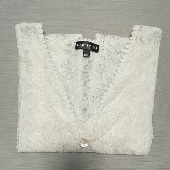 NWT Harper 241,  Ivory Floral Lace V-Neck Shrug Cover-Up, Sz Lge - Picture 5 of 15